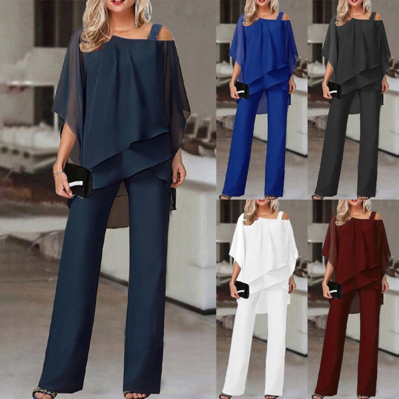 Sharon – Lässiges Set mit Batwing-Ärmeln und geraden Hosen für Damen
