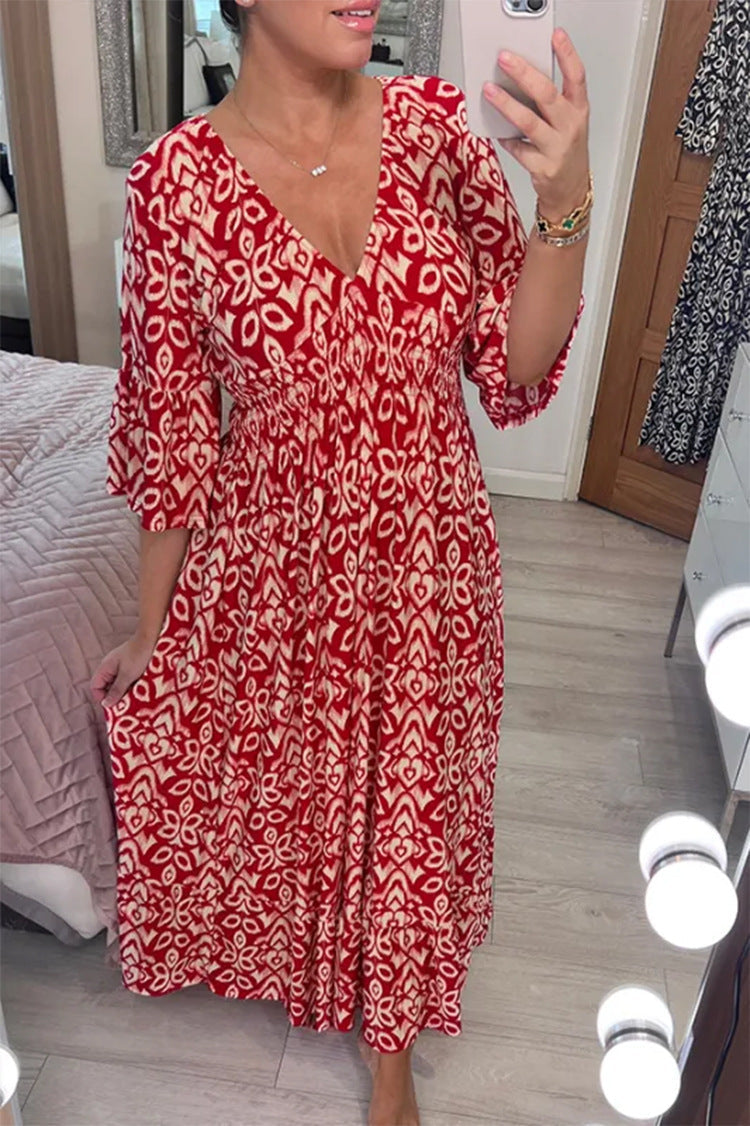 Danielle – V-Ausschnitt Floral Lockerer und Vielseitiger Langer Rock