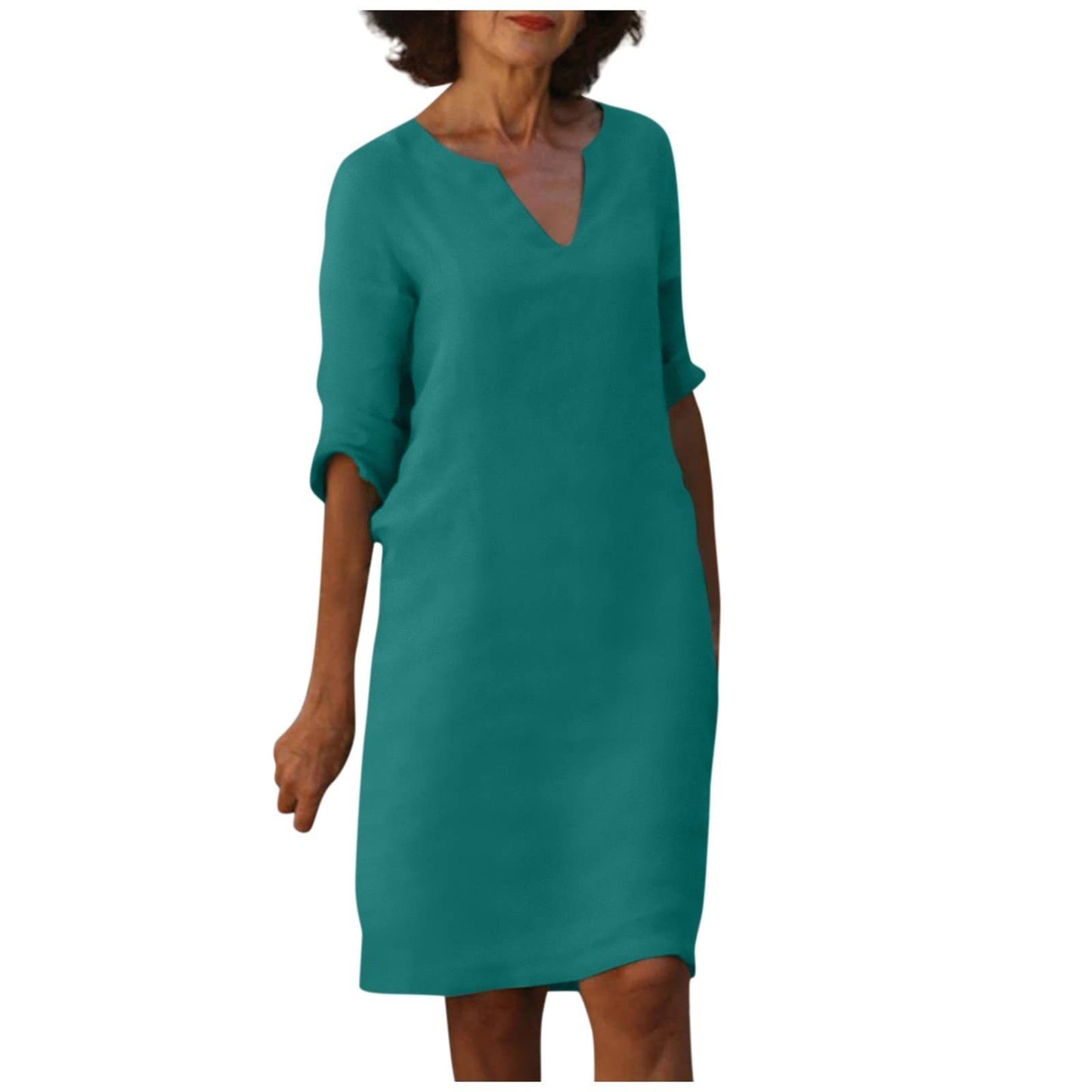Abigail – Retro Sommerkleid aus Baumwolle und Leinen mit V-Ausschnitt
