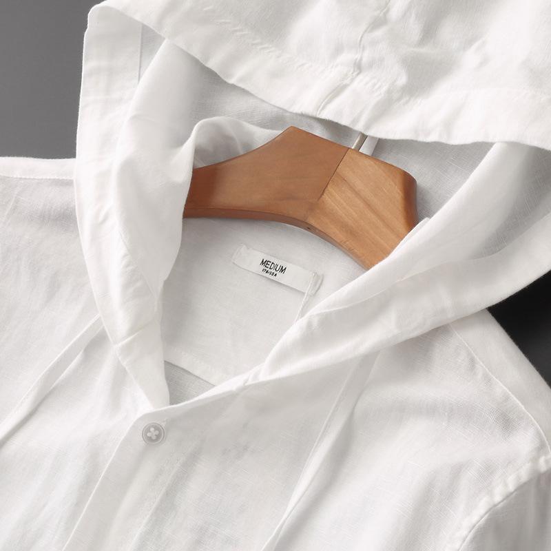 Sommerbluse Damen – Leichte Leinenbluse mit Kapuze im Hemdblusen-Stil