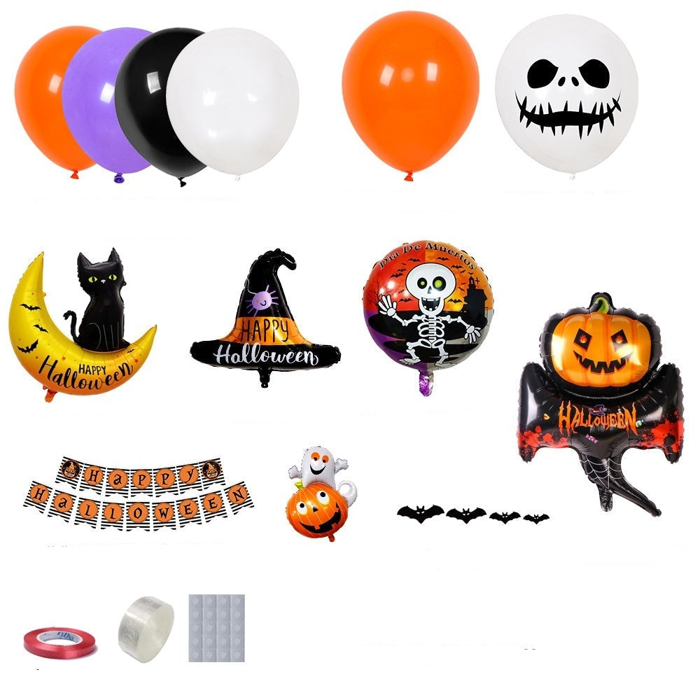 Halloween Party Deko Ballon-Set für Kinder & Erwachsene – Spukige Raumdekoration für Halloween-Partys, Kürbis & Skelett Motive
