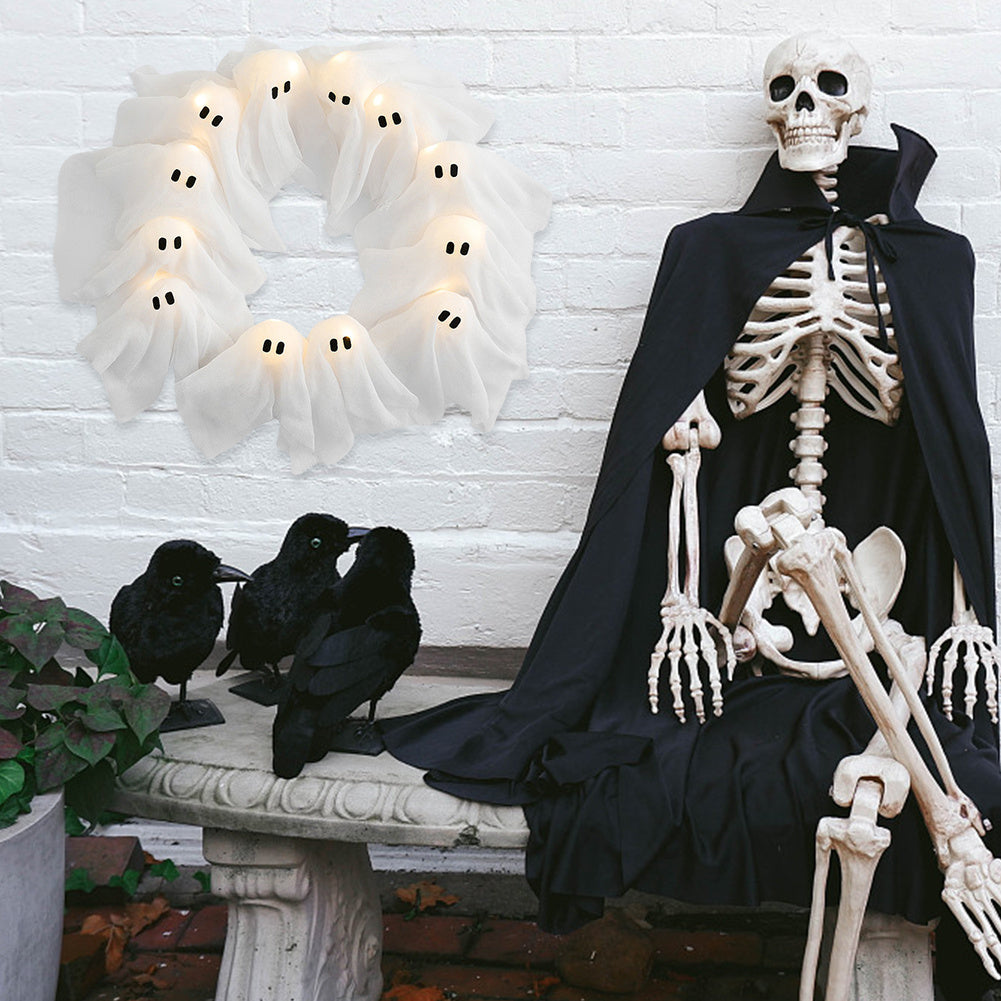 Halloween Türkranz mit Geister-Lichter – Deko für Halloween-Partys & Spukhaus
