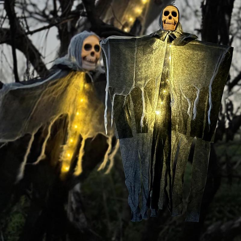 Halloween Hängender Geist mit LED-Lichtern – Gruselige Dekoration für Halloween-Partys & Außenbereich