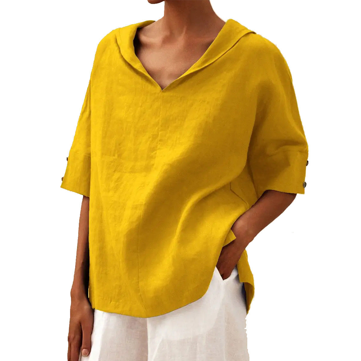 Damen Leinen Halbarm Bluse für Büro und Freizeit – Legerer Komfort, Eleganter Look