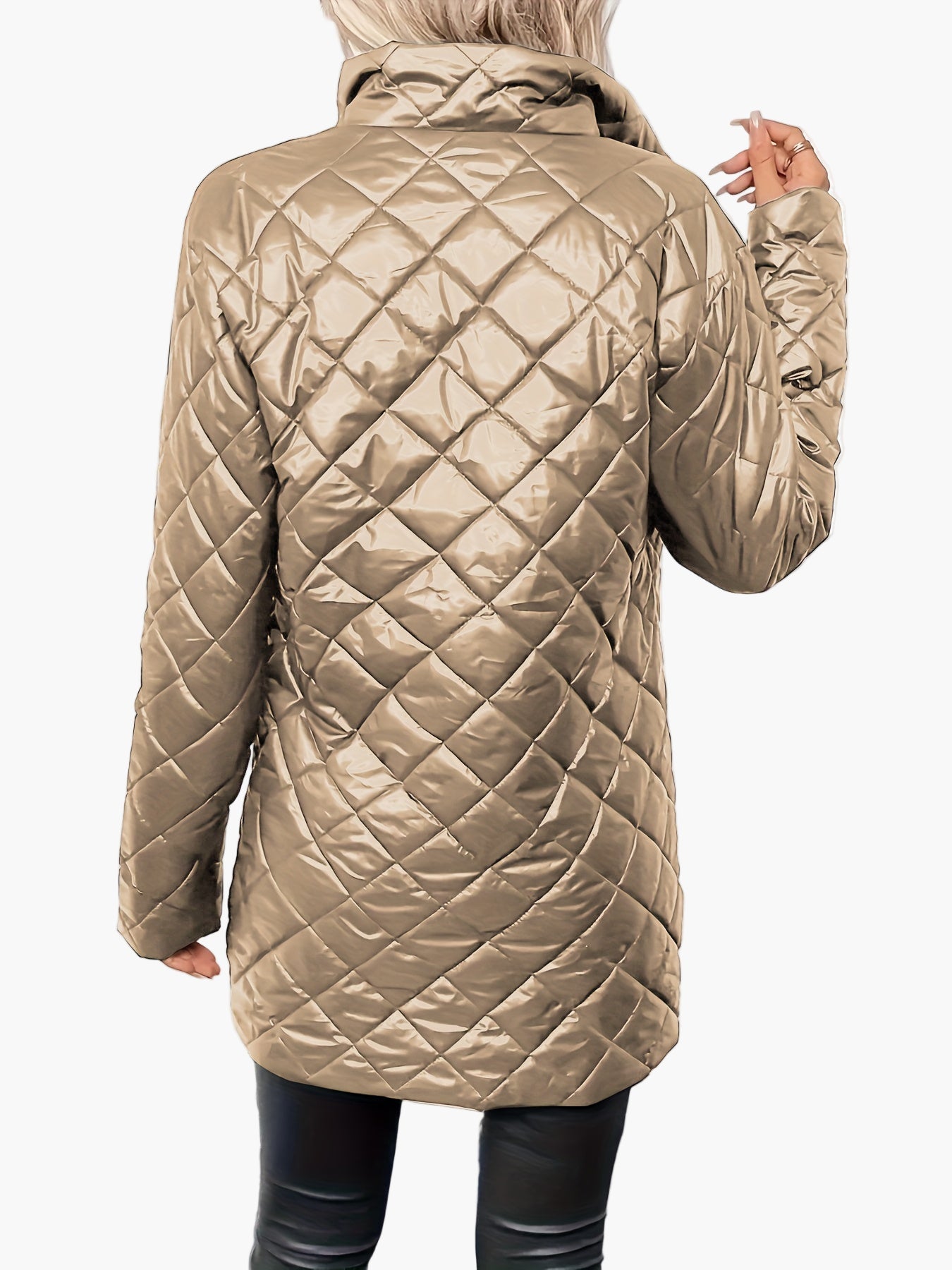 Damen Steppjacke mit modischem Rauten-Design und Stehkragen – Eleganter Übergangs-Style für Alltag und Freizeit