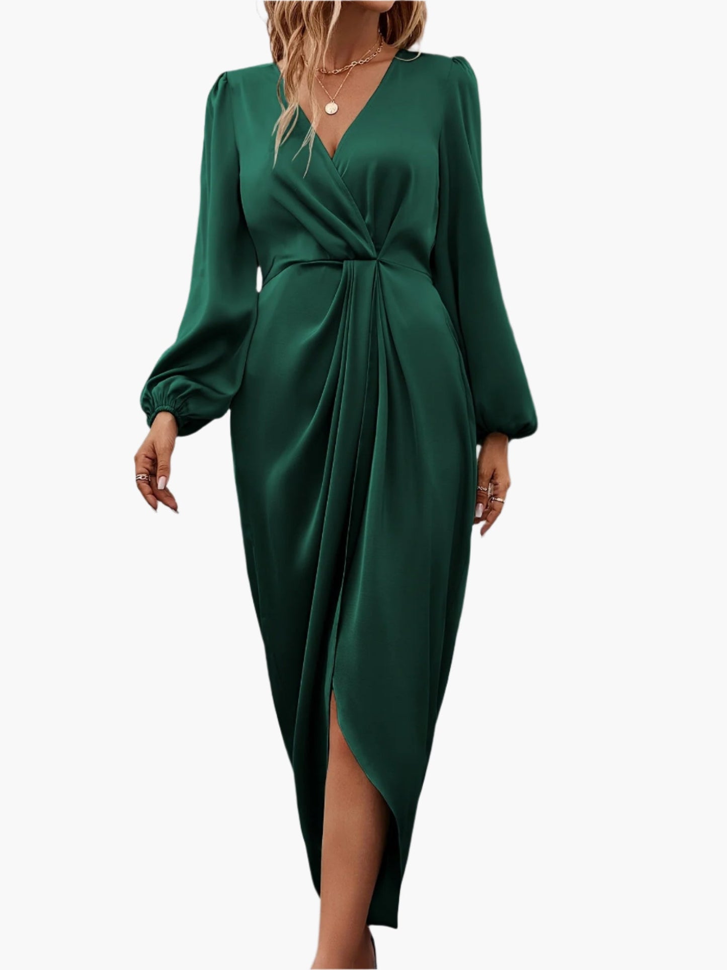 Damen Festliches Wickelkleid mit Raffungen und V-Ausschnitt – Elegantes Abendkleid für besondere Anlässe