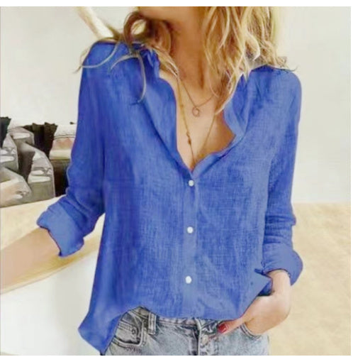 Damen Leinenbluse Lockerer Cardigan Langarm Freizeit Hemd Elegant