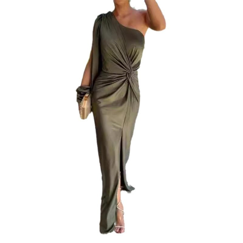 Brenda – Schlankes Kleid mit Diagonalem Schulterknoten