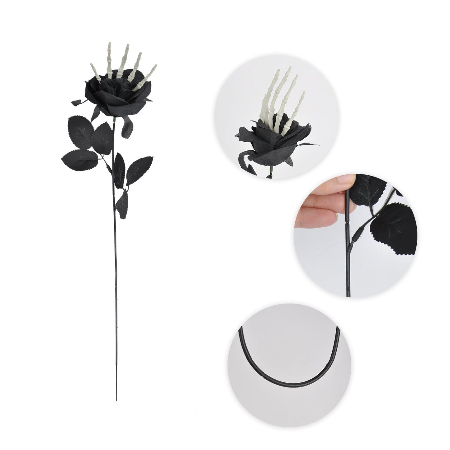 Halloween Deko Künstliche Rosen mit Skelett-Hand – Gruselige Partydeko für Halloween