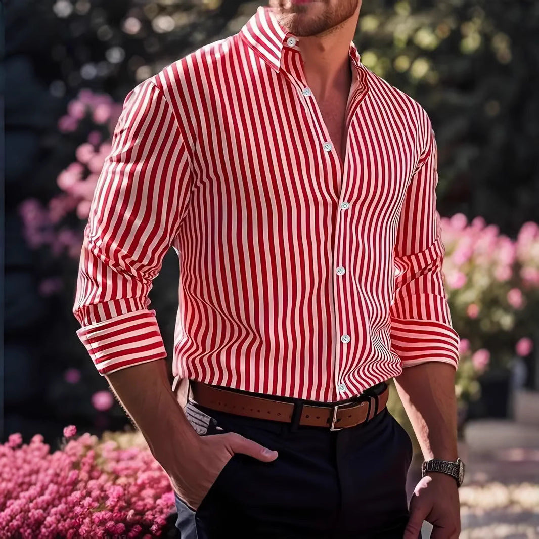 Herren Business Freizeit Hemd mit Streifenmuster – Elegantes Langarmhemd für Alltag und Büro