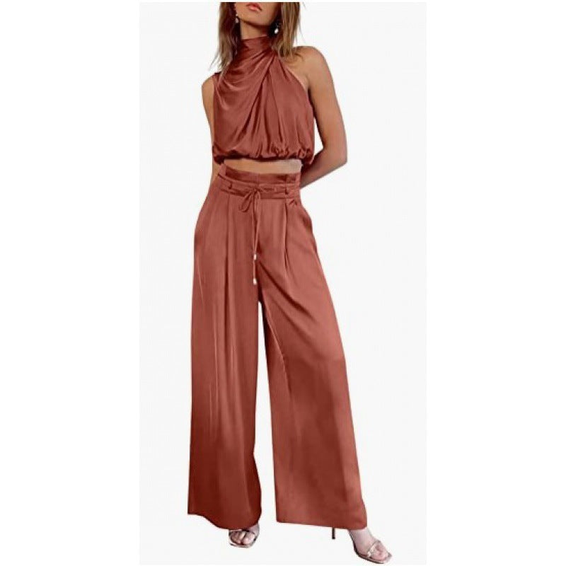 Jasmine – Lässiges ärmelloses Oberteil mit Midriff und weiten Beinen 2-teiliges Set Damenbekleidung