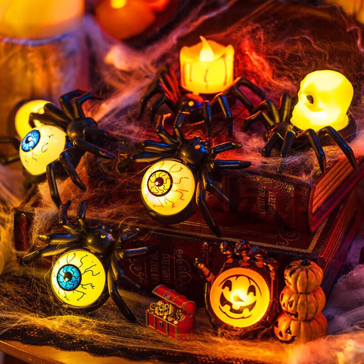Halloween Spinnen-Kerzenlampe für schaurige Dekoration & Partys