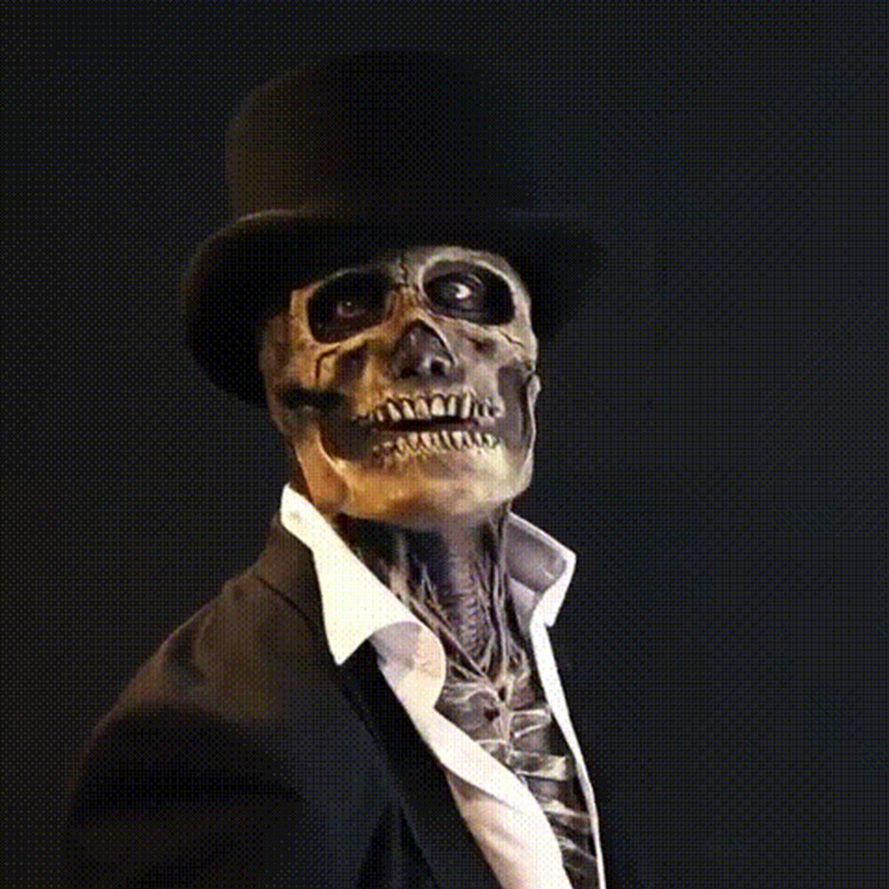Halloween Skelett Maske mit Zylinder – Gruselige Kopfmaske für Erwachsene, Party & Deko