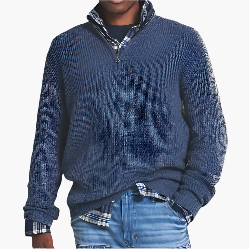 Herren Strickpullover Business-Casual mit Stehkragen und Reißverschluss – Modischer Freizeit- und Büro-Look