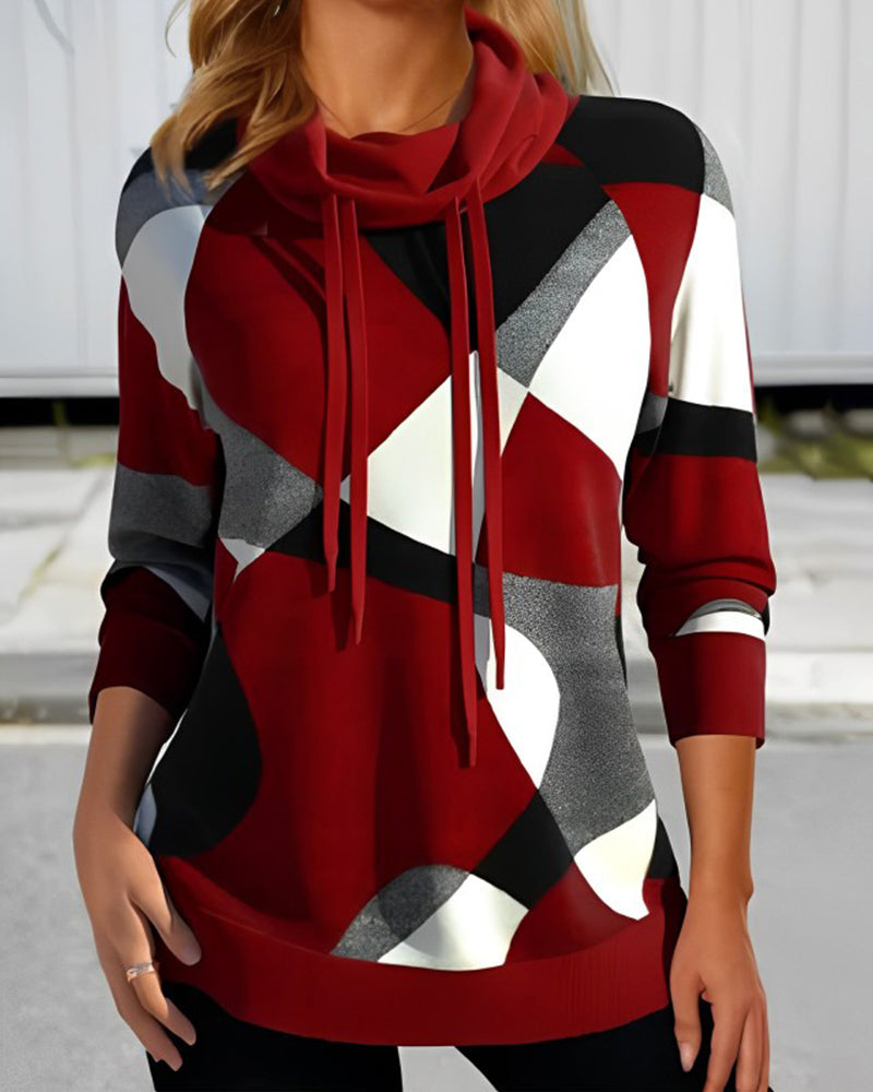 Damen Farbblock Pullover – Modischer Freizeit-Hoodie mit Kordelzug, ideal für Alltag & Freizeit