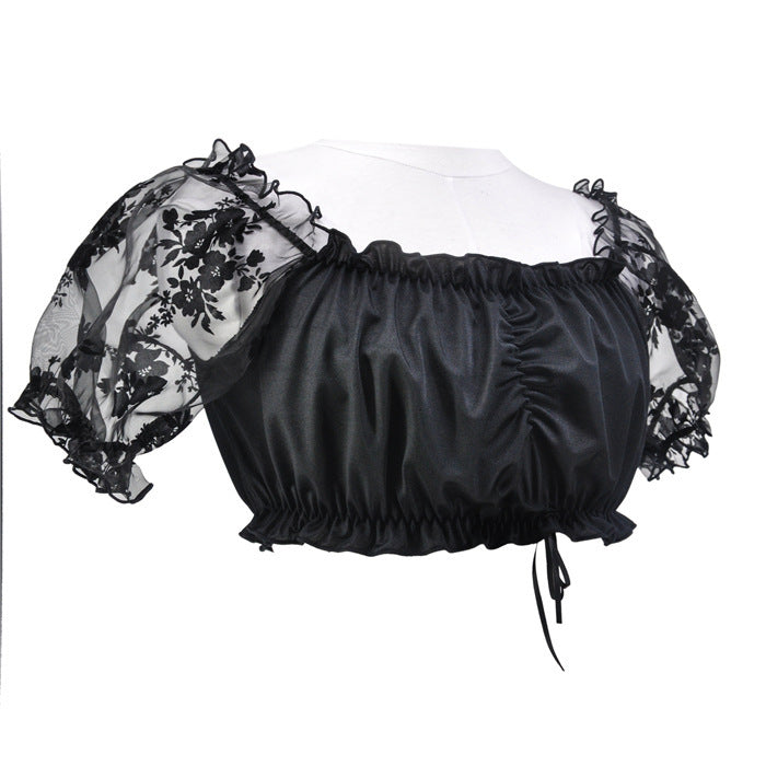 Damen Crop Top mit Puffärmeln und Spitze – Oktoberfest Elegantes Off-Shoulder Oberteil für trendbewusste Frauen