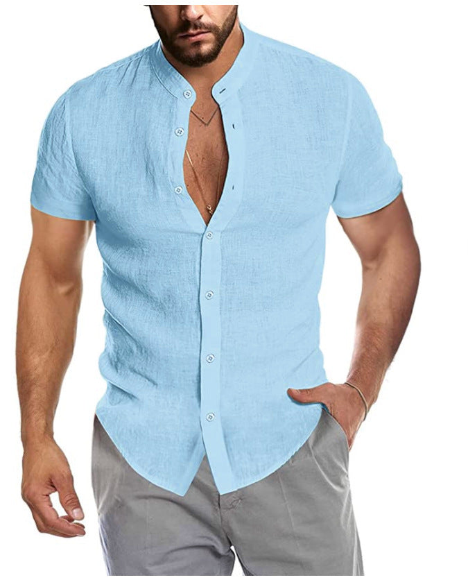 Ray – Kurzarm-Leinenpullover mit Stehkragen für Herren