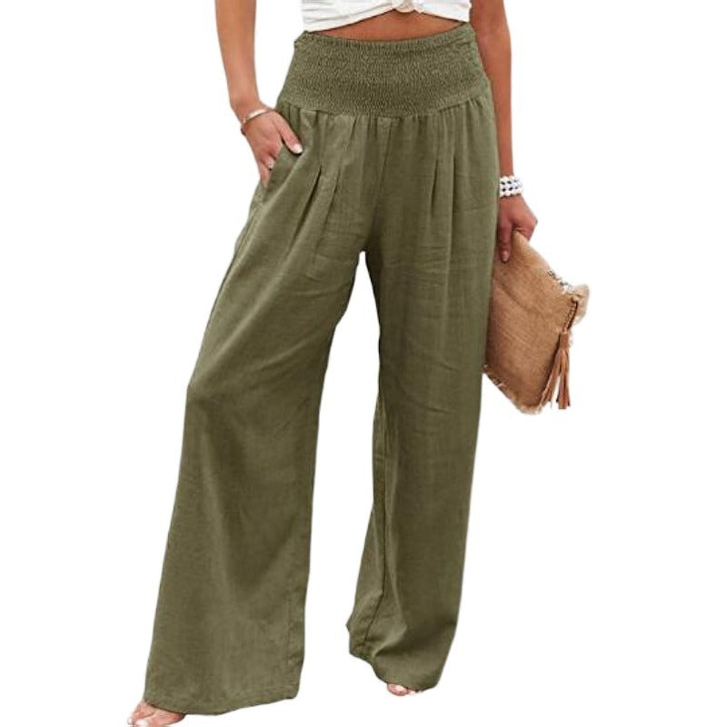Nicole – Bequeme Damenhose mit weitem Bein aus Baumwolle-Leinen