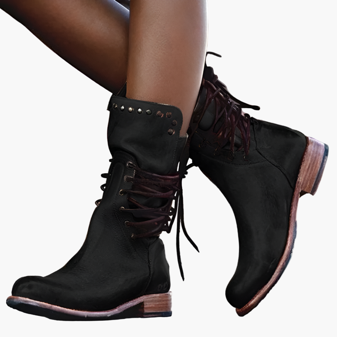 Damen Vintage Leder Stiefeletten mit Schnürung – Robuste Mode für Alltag & Abenteuer