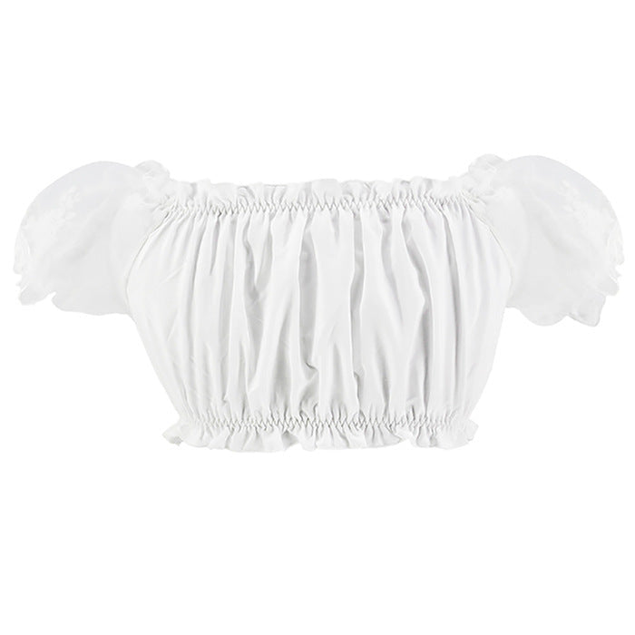 Damen Crop Top mit Puffärmeln und Spitze – Oktoberfest Elegantes Off-Shoulder Oberteil für trendbewusste Frauen