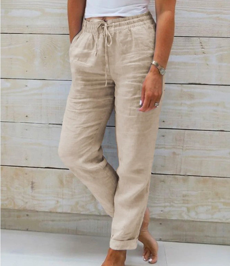 Andrea – Baumwoll-Leinen Damenhose mit Hoher Taille