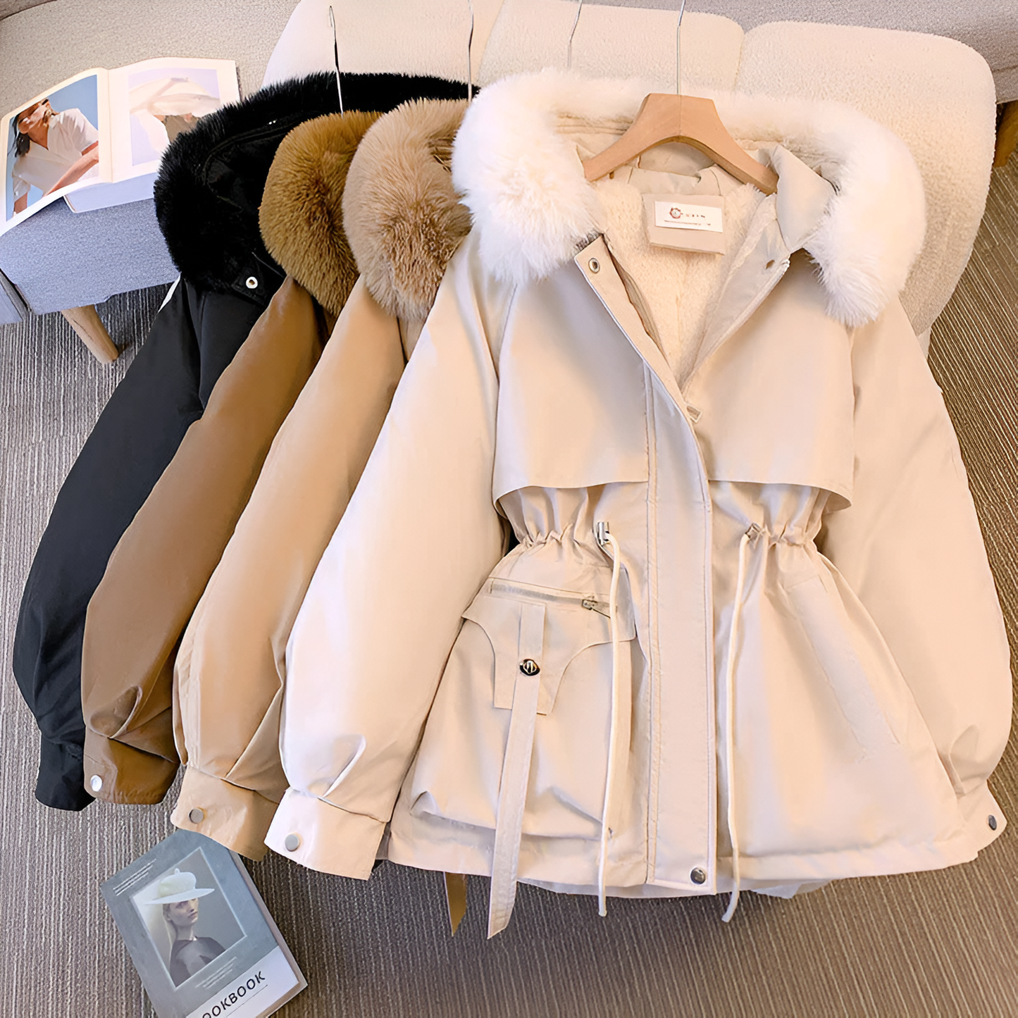 Damen Wintermantel Parka mit Fellkapuze – Eleganter, warmer Mantel für Alltag und Freizeit