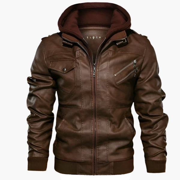 Herren Kunstlederjacke im Biker-Stil mit abnehmbarer Kapuze – Urban Streetwear für Alltag und Freizeit