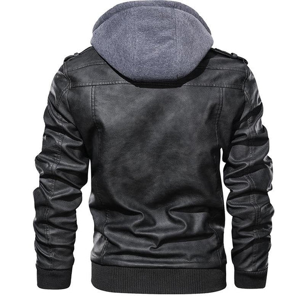 Herren Kunstlederjacke im Biker-Stil mit abnehmbarer Kapuze – Urban Streetwear für Alltag und Freizeit