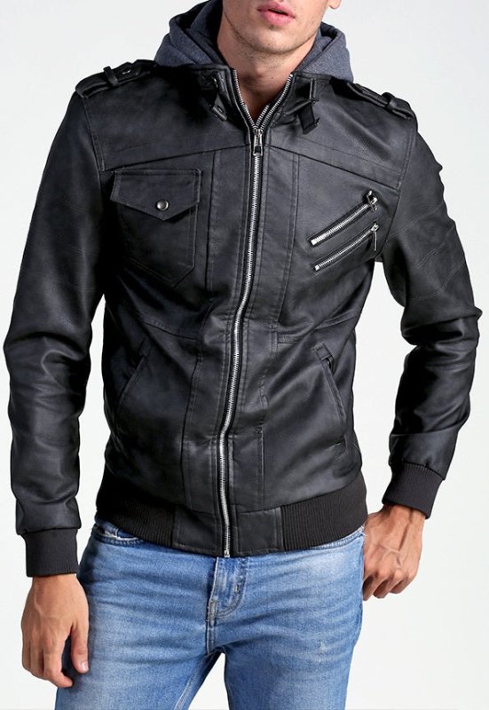 Herren Kunstlederjacke im Biker-Stil mit abnehmbarer Kapuze – Urban Streetwear für Alltag und Freizeit