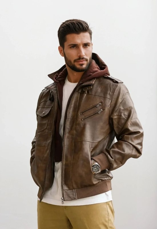 Herren Kunstlederjacke im Biker-Stil mit abnehmbarer Kapuze – Urban Streetwear für Alltag und Freizeit