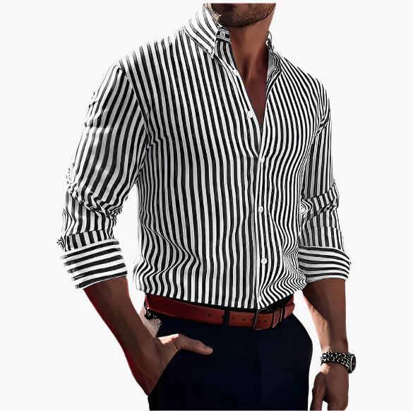 Herren Business Freizeithemd – Gestreiftes Langarmhemd mit klassischem Schnitt, Modernes Oberhemd für Büro & Alltag