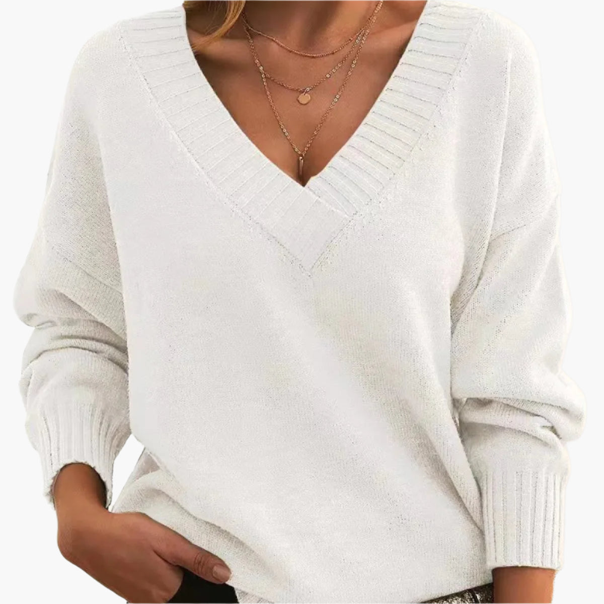 Damen Pullover V-Ausschnitt Strickpullover – Eleganter Alltags-Look für Herbst & Winter