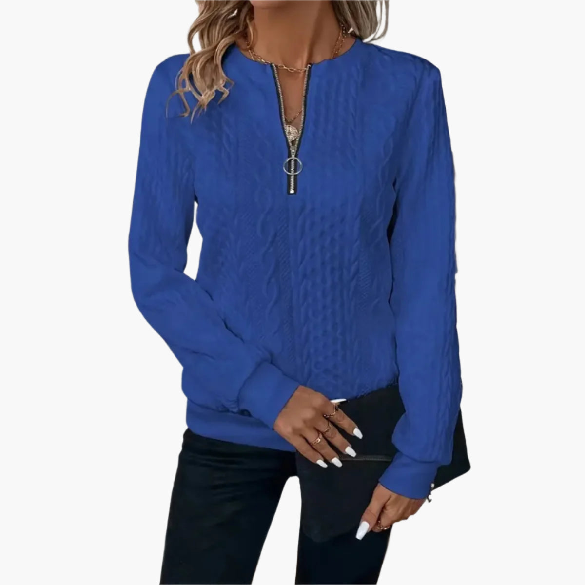 Damen Strickpullover mit Reißverschluss – Modischer Casual Sweater für Alltag und Freizeit