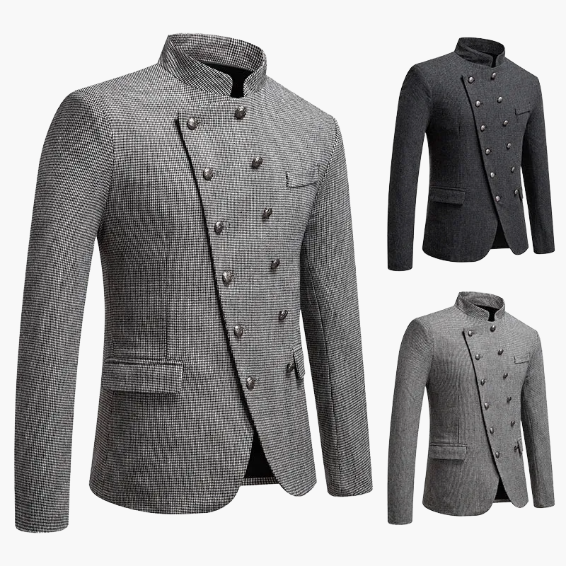 Herren Modernes Stehkragen-Blazerjacke mit Doppelreiher – Elegante Jacke für Business & besondere Anlässe