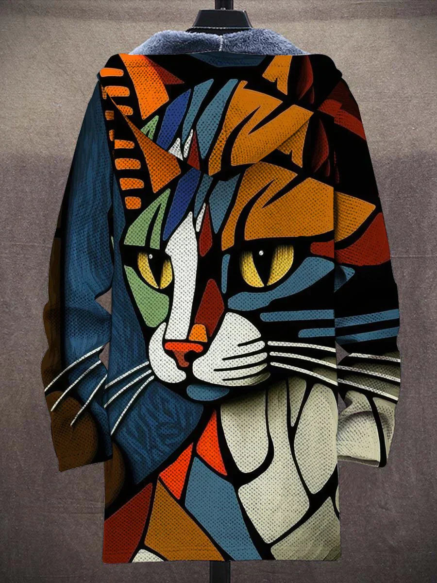 Damen Kapuzenjacke mit Kunstvollem Katzen-Print – Stilvolle Freizeitjacke für Katzenliebhaberinnen