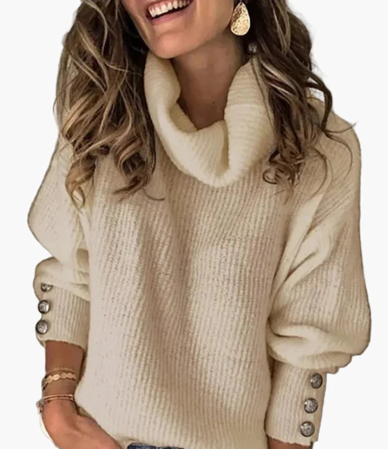Damen Pullover mit Rollkragen und Knopfdetails – Modischer Strickpullover für Alltag und Freizeit