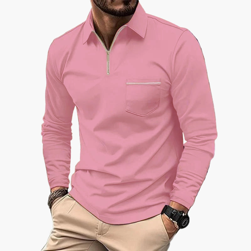 Herren Langarm-Poloshirt mit Brusttasche – Klassischer Freizeitstil für Alltag & Büro
