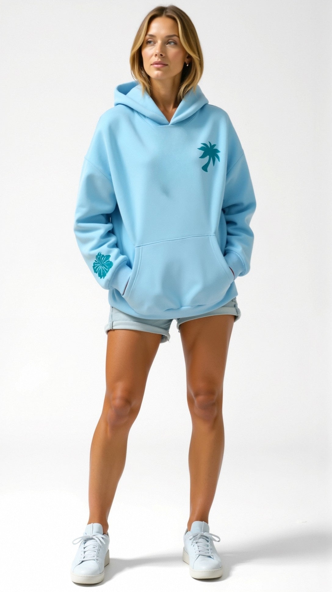 Damen Oversize Kapuzenpullover mit tropischer Stickerei – Lässiger Streetstyle Hoodie für Alltag und Freizeit