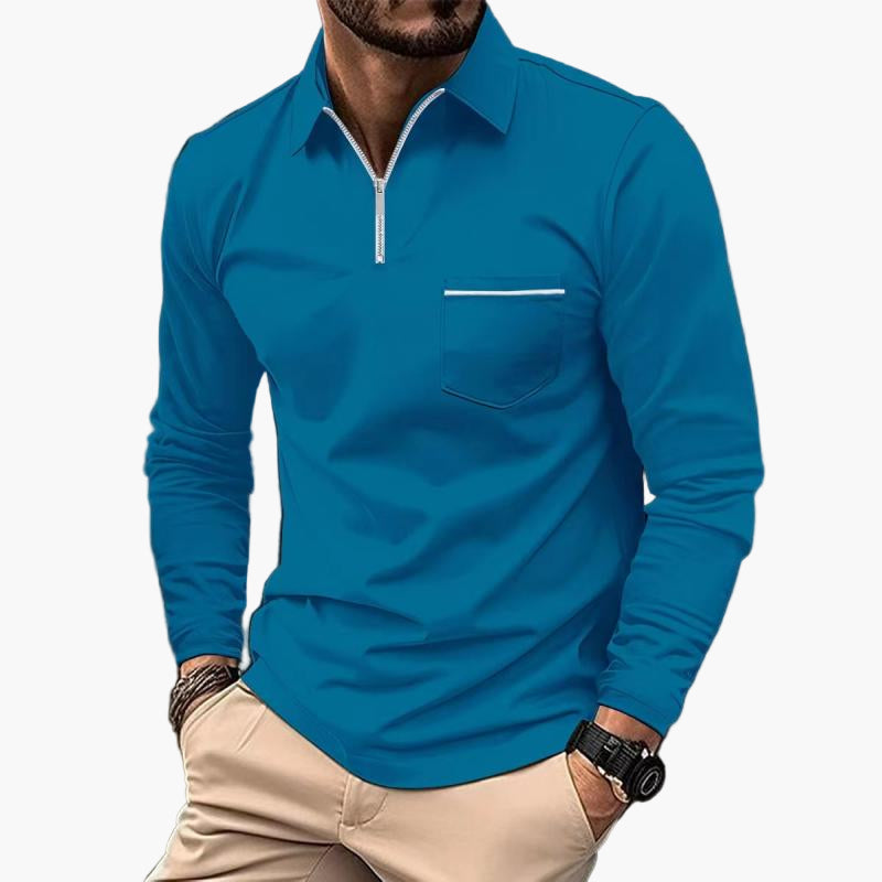 Herren Langarm-Poloshirt mit Brusttasche – Klassischer Freizeitstil für Alltag & Büro