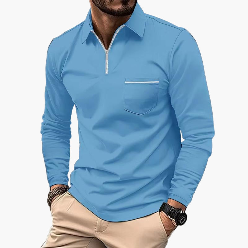 Herren Langarm-Poloshirt mit Brusttasche – Klassischer Freizeitstil für Alltag & Büro