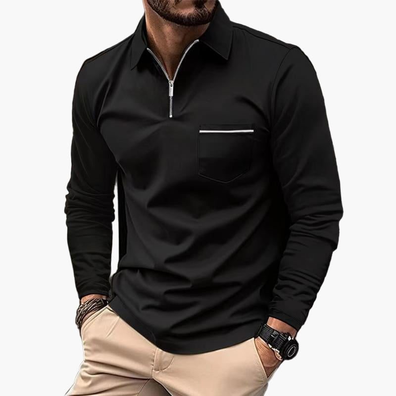 Herren Langarm-Poloshirt mit Brusttasche – Klassischer Freizeitstil für Alltag & Büro