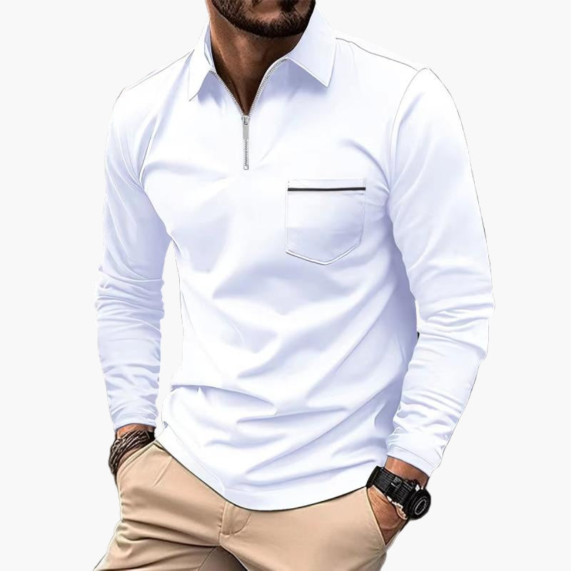 Herren Langarm-Poloshirt mit Brusttasche – Klassischer Freizeitstil für Alltag & Büro