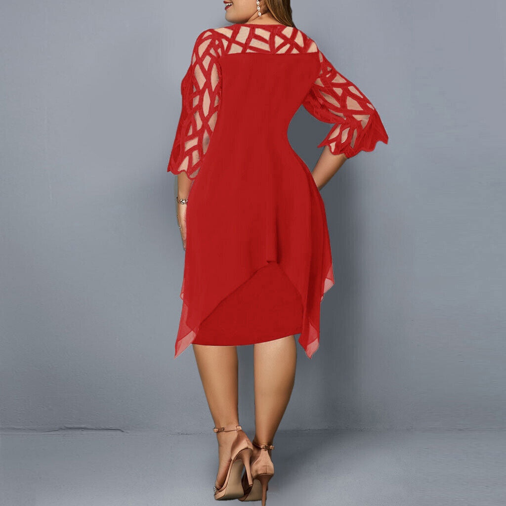 Damen Midikleid mit Spitzenärmeln – Elegantes Abendkleid für festliche Anlässe in großen Größen