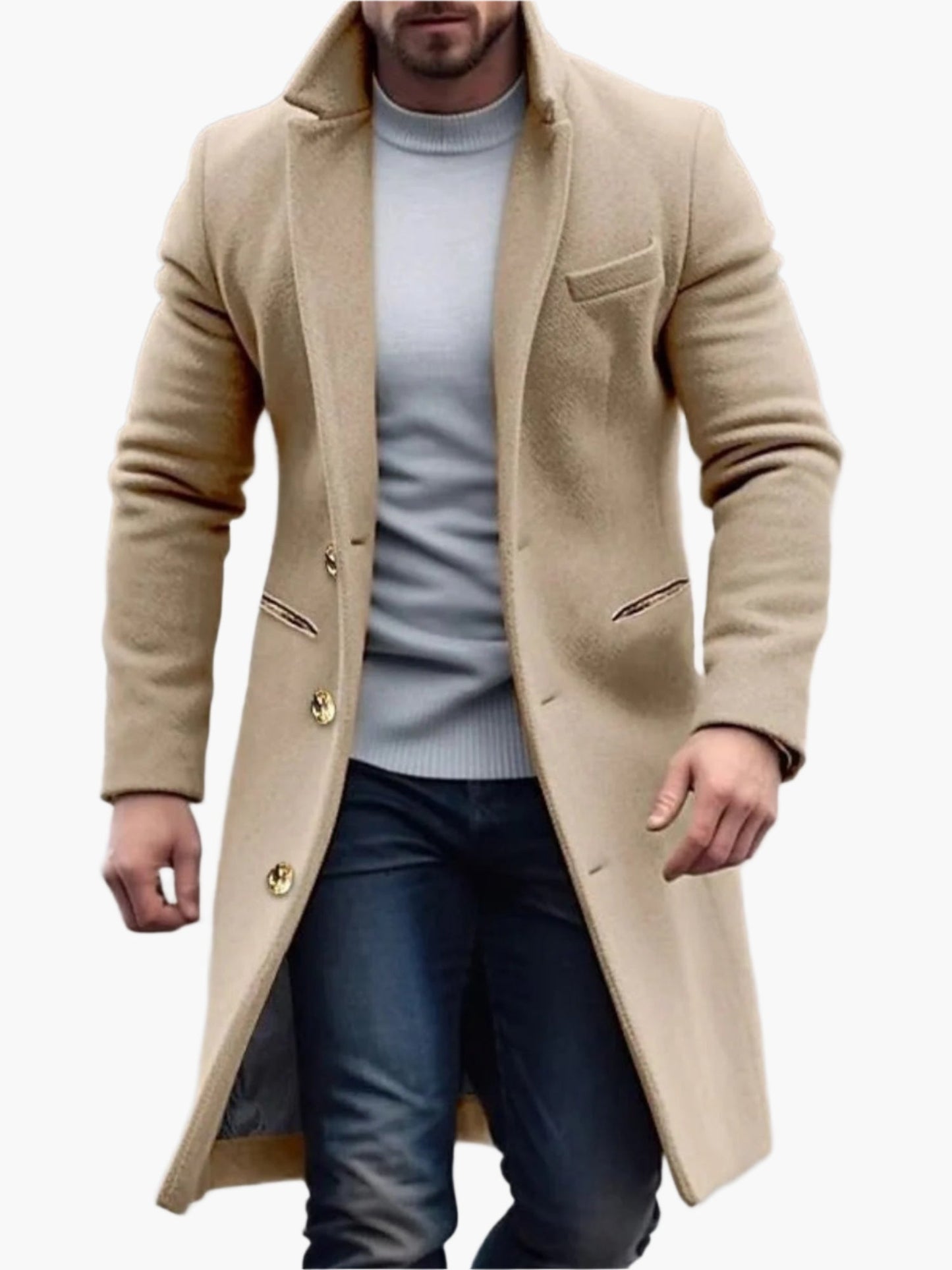 Herren Eleganter Wintermantel – Klassischer Langer Mantel für stilvolle Anlässe und Alltag