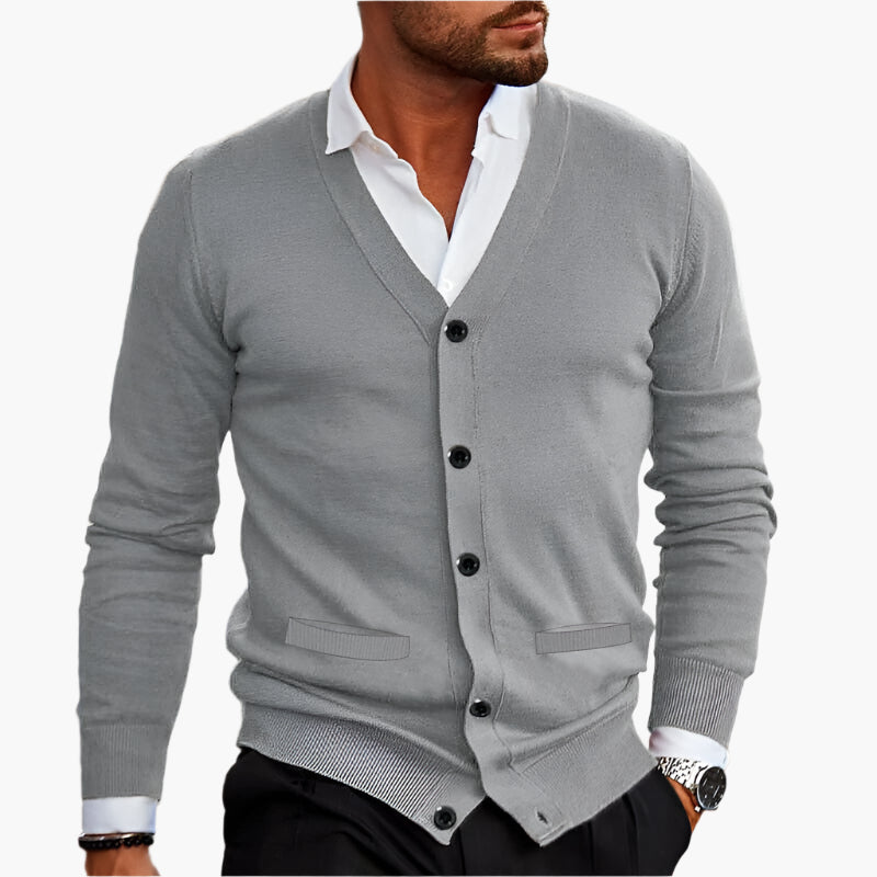 Herren Cardigan Modern Business Casual – Strickjacke mit V-Ausschnitt und Knopfleiste für Büro und Freizeit