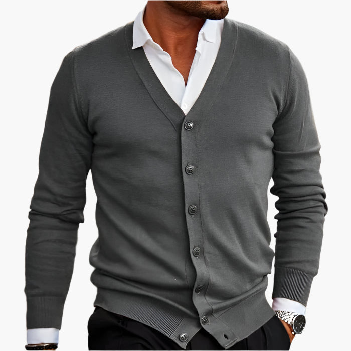 Herren Cardigan Modern Business Casual – Strickjacke mit V-Ausschnitt und Knopfleiste für Büro und Freizeit
