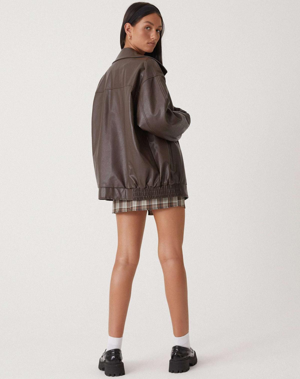 Damen Oversized Kunstlederjacke im Retro-Stil – Modische Übergangsjacke für Alltag und Ausgehen