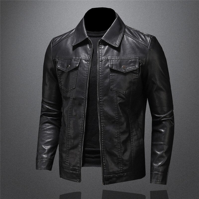 Herren Kunstlederjacke im klassischen Biker-Stil – Elegante Übergangsjacke für Alltag & Freizeit