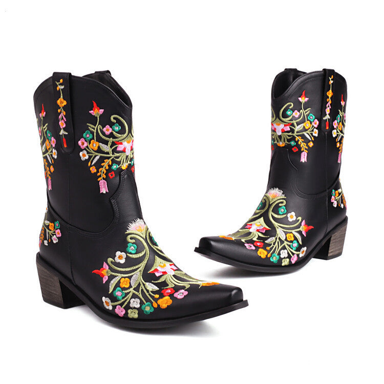 Duncan – Bestickte Ethno-Stil Retro Chunky Heel Stiefel