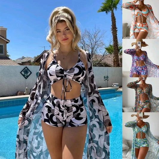Lydia – 3-teiliges Bikini-Set mit langärmliger Cardigan für den Sommer